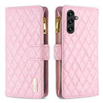 Custodia per telefono in pelle con cerniera a reticolo diamantato, For Galaxy S26 FE 5G, For Samsung Galaxy S25 5G, For Samsung Galaxy S25+ 5G, For Samsung Galaxy S25 Ultra 5G