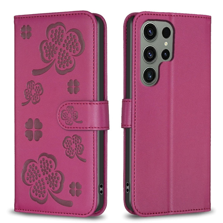 Custodia per telefono in pelle goffrata a quattro foglie, For Galaxy S26 FE 5G, For Samsung Galaxy S25 Edge 5G, For Samsung Galaxy S25 Ultra 5G, For Samsung Galaxy S24 FE 5G