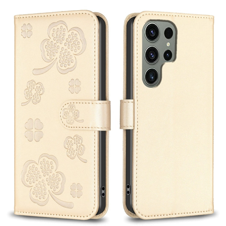 Custodia per telefono in pelle goffrata a quattro foglie, For Galaxy S26 FE 5G, For Samsung Galaxy S25 Edge 5G, For Samsung Galaxy S25 Ultra 5G, For Samsung Galaxy S24 FE 5G