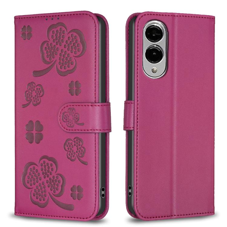 Custodia per telefono in pelle goffrata a quattro foglie, For Galaxy S26 FE 5G, For Samsung Galaxy S25 Edge 5G, For Samsung Galaxy S25 Ultra 5G, For Samsung Galaxy S24 FE 5G
