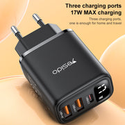 Caricabatterie digitale Yesido YC67 17W USB / Type-C + Dual USB, YC67