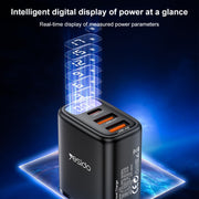 Caricabatterie digitale Yesido YC67 17W USB / Type-C + Dual USB, YC67