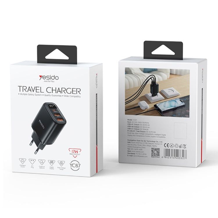 Caricabatterie digitale Yesido YC67 17W USB Type-C Dual USB