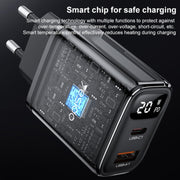 Caricabatterie con display digitale Yesido YC68 20W USB-C / Type-C + USB, EU Plug