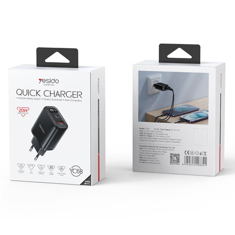 Caricabatterie Yesido YC68 20W USB-C + USB EU Plug