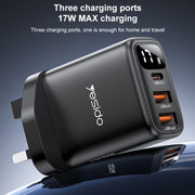 Caricabatterie digitale Yesido YC86 17W USB-C / Type-C + Dual USB, YC86