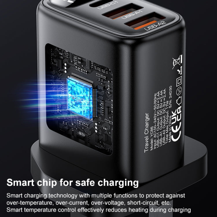 Caricabatterie digitale Yesido YC86 17W USB-C e Dual USB