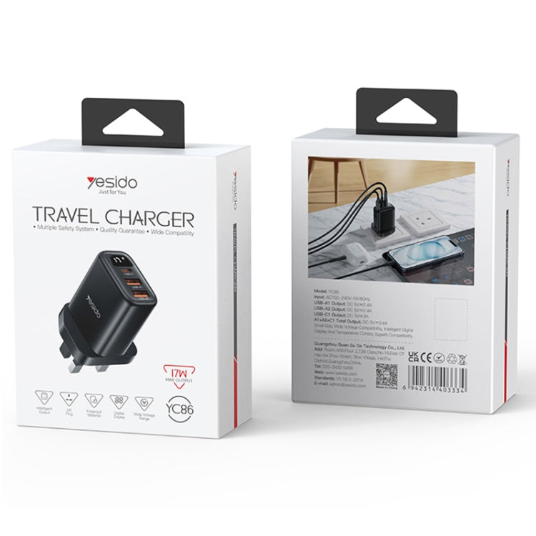 Caricabatterie digitale Yesido YC86 17W USB-C e Dual USB