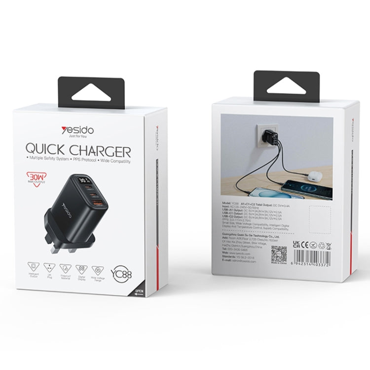 Caricabatterie digitale Yesido YC88 30W USB + Dual USB-C