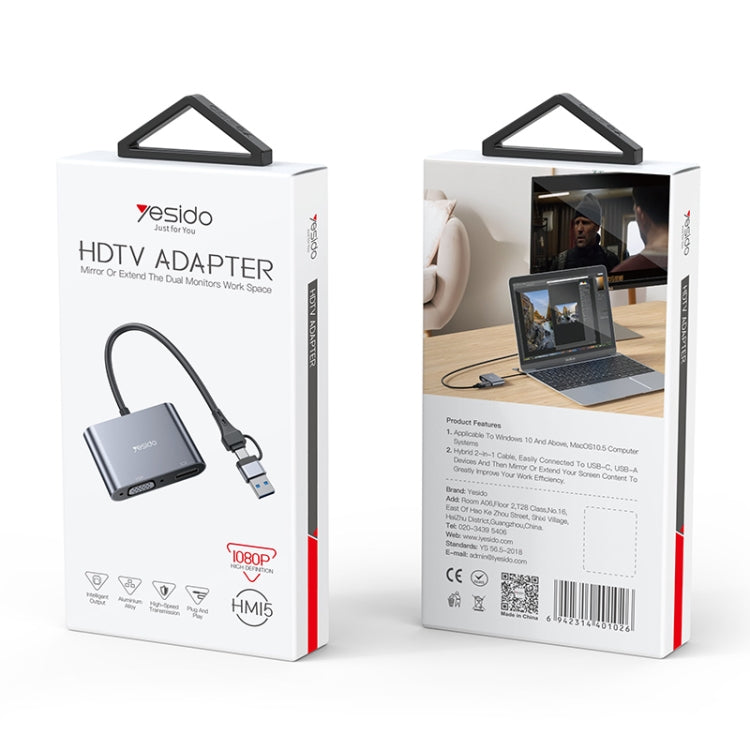 Adattatore schermo diviso HDTV con interfaccia USB-C / Type-C Yesido HM15 + USB 2.0, HM15