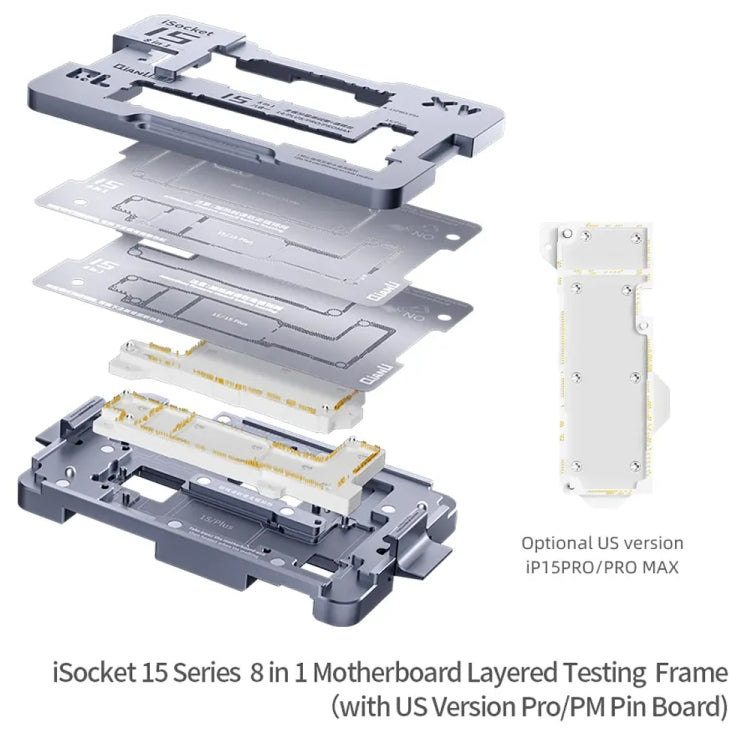 Banco di prova a strati per scheda madre QianLi iSocket Series 8 in 1 per iPhone serie 15, QianLi iSocket Series For iPhone 15 Series