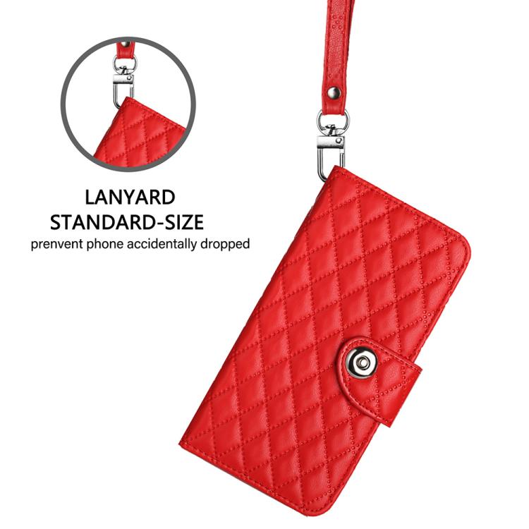 Custodia per cellulare in pelle con texture rombica con cordino, For Galaxy S26 FE 5G, For Samsung Galaxy A27 5G, For Samsung Galaxy A07 4G, For Samsung Galaxy A17 5G