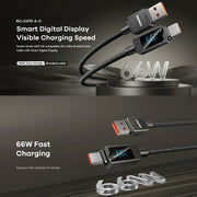 Cavo di ricarica rapida intrecciato con display digitale USB-Type-C REMAX RC-C070 da 1,2 m e 66 W, RC-C070