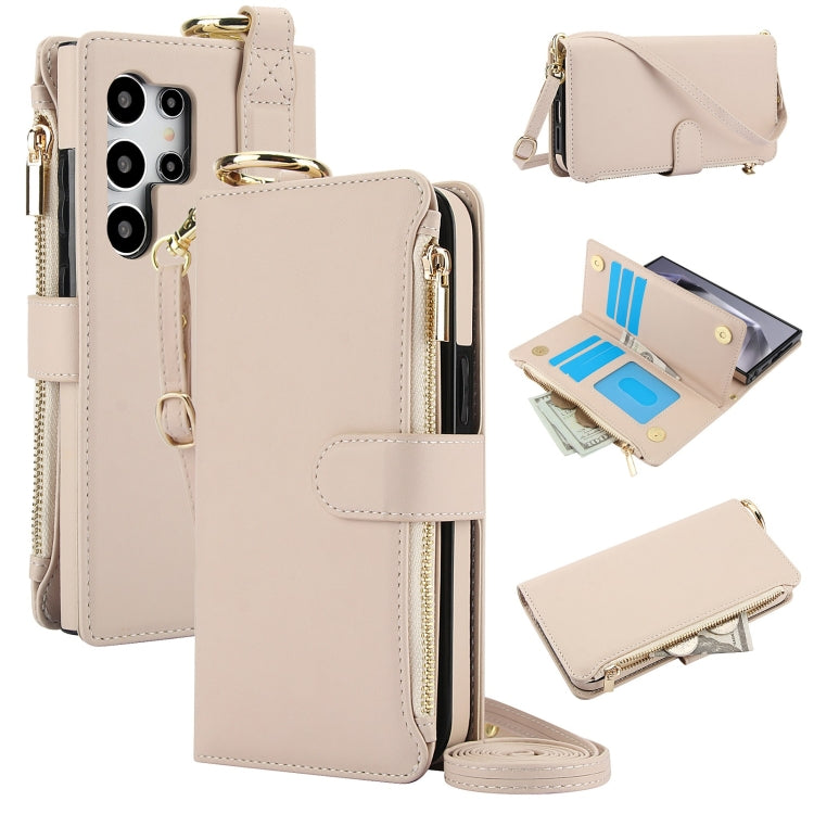 Custodia per telefono in pelle a portafoglio multifunzionale con anello a tracolla, For Samsung Galaxy S24 Ultra 5G, For Samsung Galaxy S24+ 5G, For Samsung Galaxy S24 5G