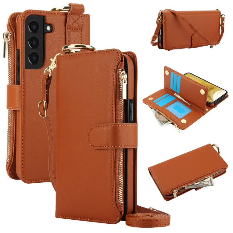 Custodia per telefono in pelle a portafoglio multifunzionale con anello a tracolla, For Samsung Galaxy S22 Ultra 5G, For Samsung Galaxy S22 5G, For Samsung Galaxy S22+ 5G