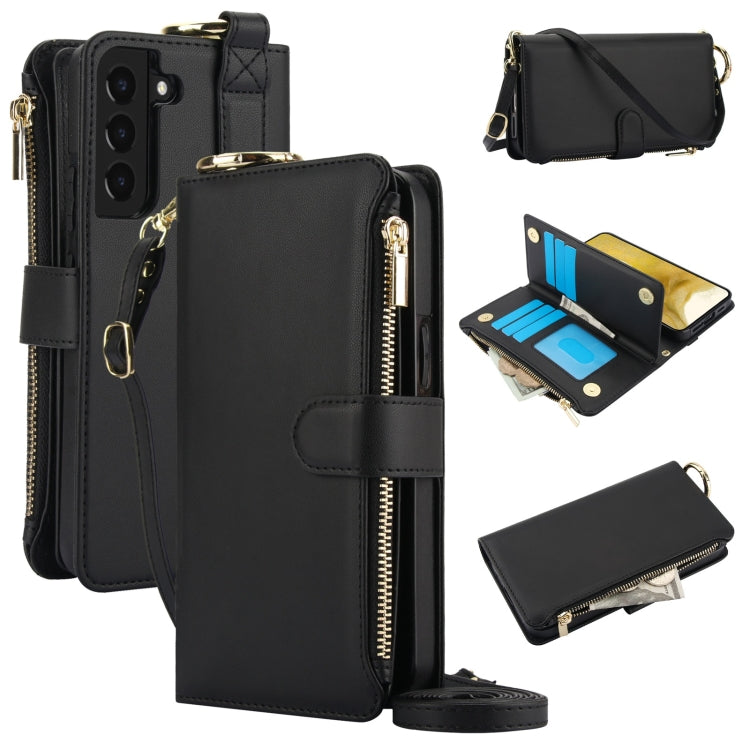 Custodia per telefono in pelle a portafoglio multifunzionale con anello a tracolla, For Samsung Galaxy S22 Ultra 5G, For Samsung Galaxy S22 5G, For Samsung Galaxy S22+ 5G