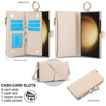 Custodia per telefono in pelle a portafoglio multifunzionale con anello a tracolla, For Samsung Galaxy S22 Ultra 5G, For Samsung Galaxy S22 5G, For Samsung Galaxy S22+ 5G