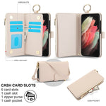 Custodia per telefono in pelle a portafoglio multifunzionale con anello a tracolla, For Samsung Galaxy S21 Ultra 5G