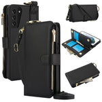 Custodia per telefono in pelle a portafoglio multifunzionale con anello a tracolla, For Samsung Galaxy S21 FE 5G, For Samsung Galaxy S21 5G, For Samsung Galaxy S21+ 5G