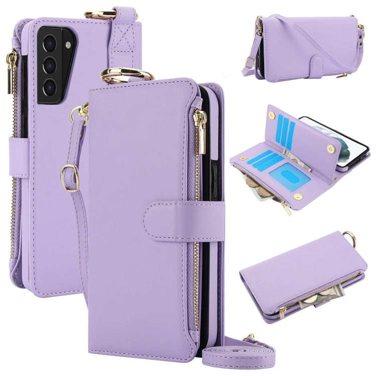 Custodia per telefono in pelle a portafoglio multifunzionale con anello a tracolla, For Samsung Galaxy S21 FE 5G, For Samsung Galaxy S21 5G, For Samsung Galaxy S21+ 5G