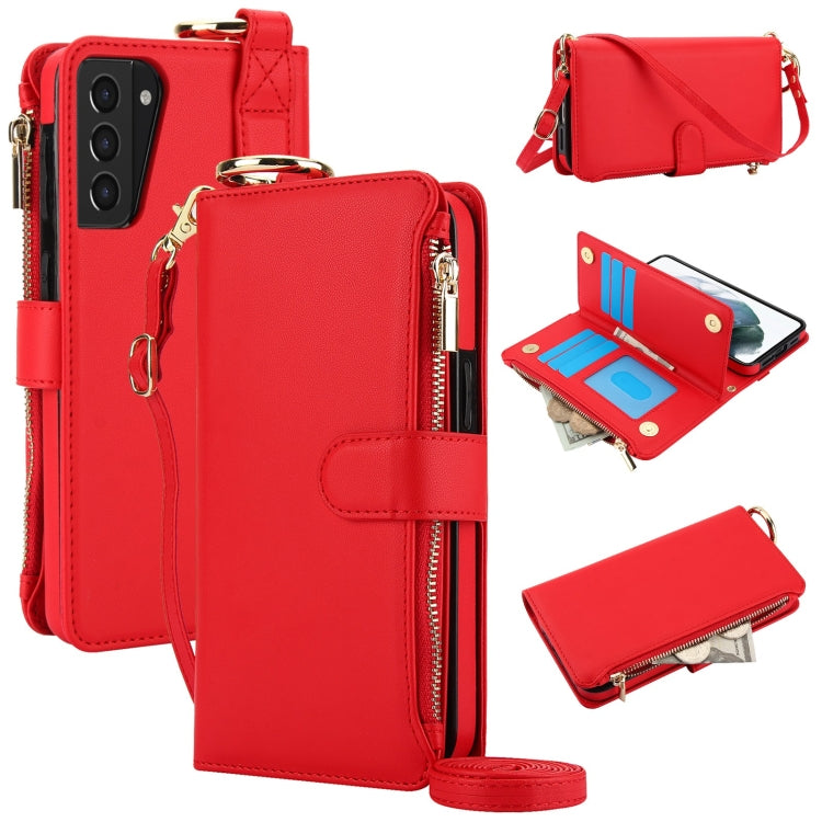 Custodia per telefono in pelle a portafoglio multifunzionale con anello a tracolla, For Samsung Galaxy S21 FE 5G, For Samsung Galaxy S21 5G, For Samsung Galaxy S21+ 5G