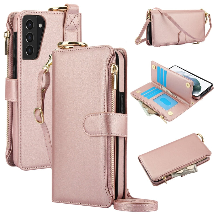 Custodia per telefono in pelle a portafoglio multifunzionale con anello a tracolla, For Samsung Galaxy S21 FE 5G, For Samsung Galaxy S21 5G, For Samsung Galaxy S21+ 5G