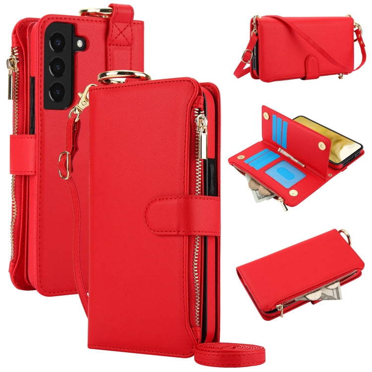 Custodia per telefono in pelle a portafoglio multifunzionale con anello a tracolla, For Samsung Galaxy S21 FE 5G, For Samsung Galaxy S21 5G, For Samsung Galaxy S21+ 5G