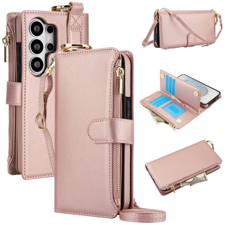 Custodia per telefono in pelle a portafoglio multifunzionale con anello a tracolla, For Samsung Galaxy S26+ 5G, For Samsung Galaxy S26 Ultra 5G, For Samsung Galaxy S26 5G