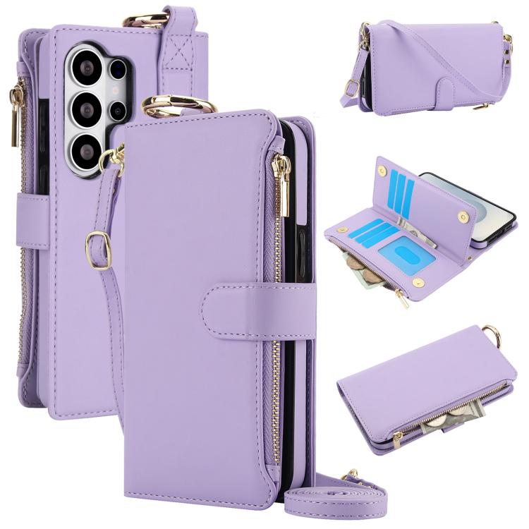 Custodia per telefono in pelle a portafoglio multifunzionale con anello a tracolla, For Samsung Galaxy S26+ 5G, For Samsung Galaxy S26 Ultra 5G, For Samsung Galaxy S26 5G