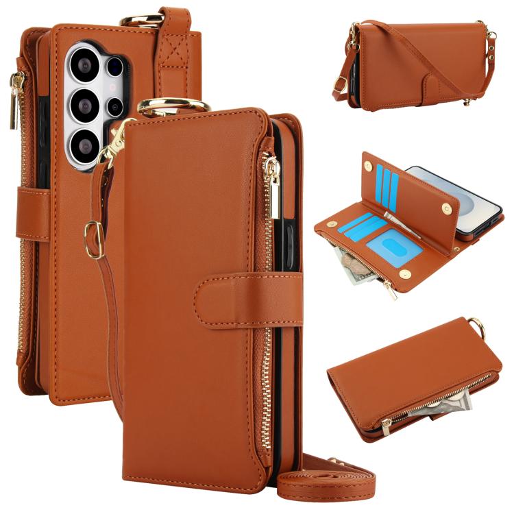 Custodia per telefono in pelle a portafoglio multifunzionale con anello a tracolla, For Samsung Galaxy S26+ 5G, For Samsung Galaxy S26 Ultra 5G, For Samsung Galaxy S26 5G