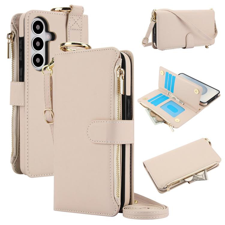 Custodia per telefono in pelle a portafoglio multifunzionale con anello a tracolla, For Samsung Galaxy S26+ 5G, For Samsung Galaxy S26 Ultra 5G, For Samsung Galaxy S26 5G