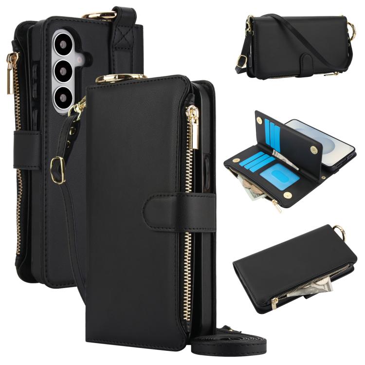 Custodia per telefono in pelle a portafoglio multifunzionale con anello a tracolla, For Samsung Galaxy S26+ 5G, For Samsung Galaxy S26 Ultra 5G, For Samsung Galaxy S26 5G