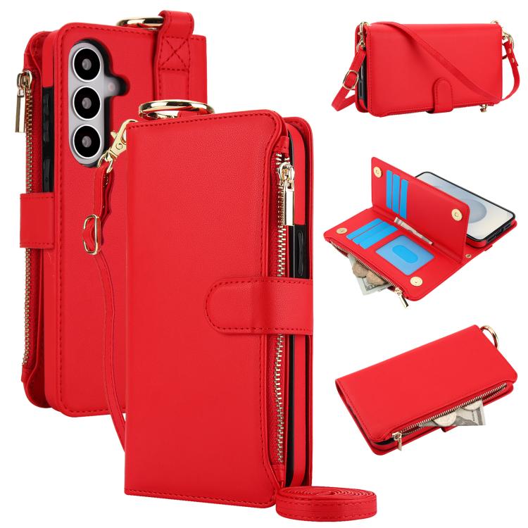 Custodia per telefono in pelle a portafoglio multifunzionale con anello a tracolla, For Samsung Galaxy S26+ 5G, For Samsung Galaxy S26 Ultra 5G, For Samsung Galaxy S26 5G