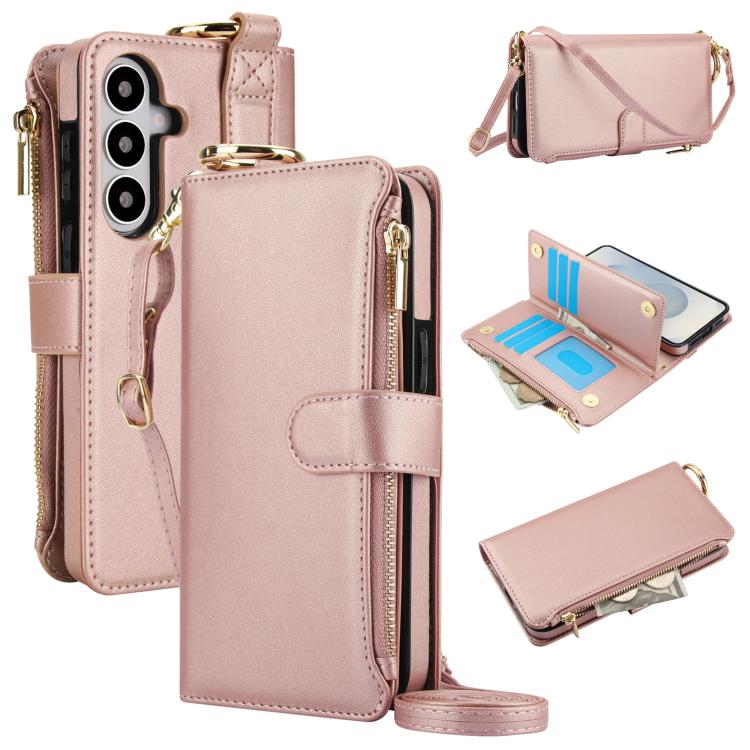 Custodia per telefono in pelle a portafoglio multifunzionale con anello a tracolla, For Samsung Galaxy S26+ 5G, For Samsung Galaxy S26 Ultra 5G, For Samsung Galaxy S26 5G