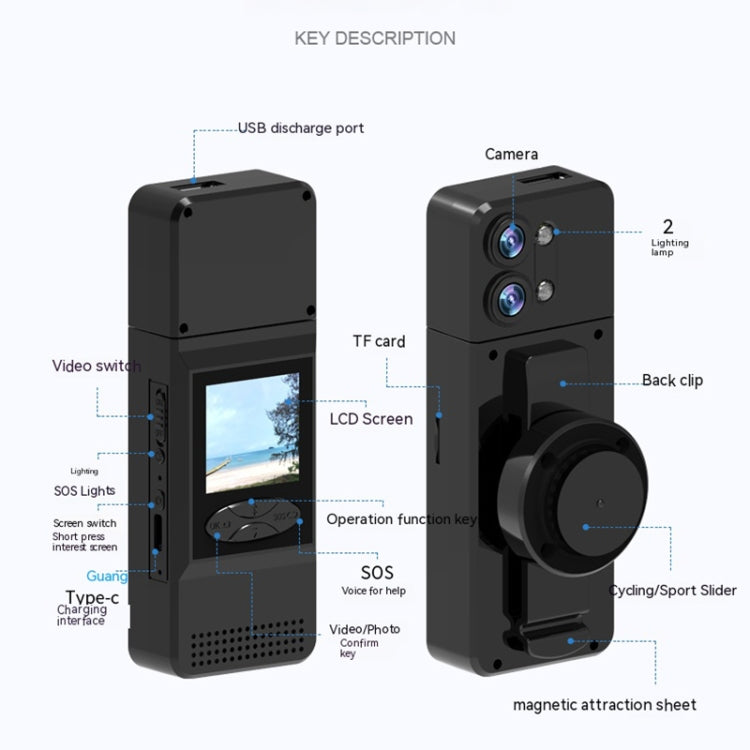 Registratore sportivo HD con schermo IPS 1,5" e rotazione 180°