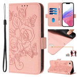 Custodia per telefono antifurto in pelle RFID rosa goffrata, For iPhone 14 Pro Max, For iPhone SE 2022 / SE 2020 / 8 / 7, For iPhone 13 Pro Max, For iPhone 13 Pro
