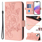 Custodia per telefono antifurto in pelle RFID rosa goffrata, For iPhone 15, For iPhone 14 Plus, For iPhone 14 / 13, For iPhone 14 Pro