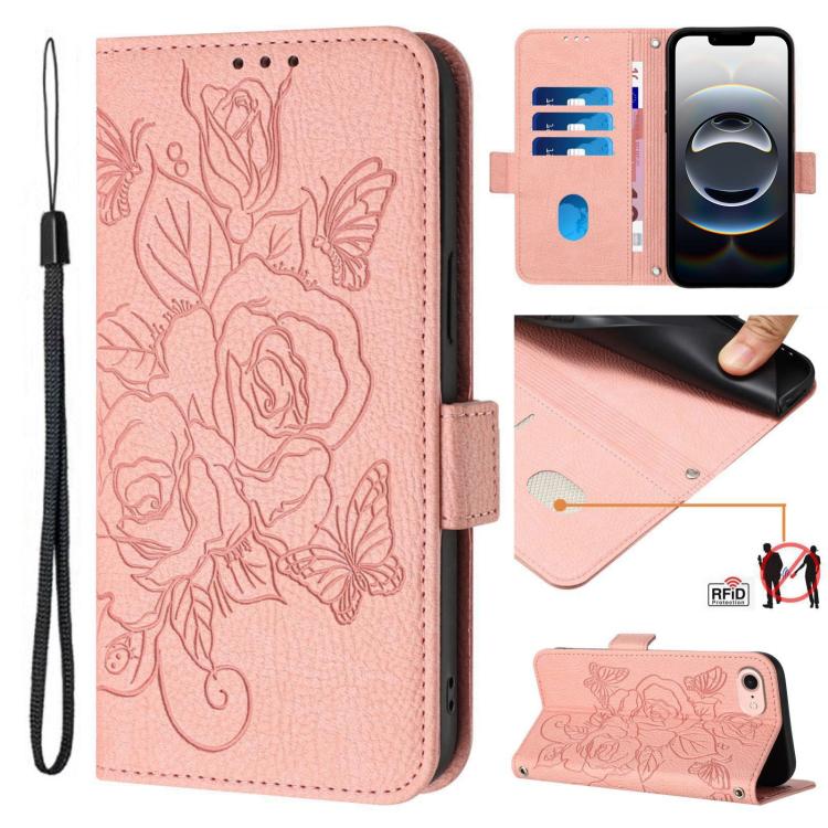 Custodia per telefono antifurto in pelle RFID rosa goffrata, For iPhone SE 2024, For iPhone 16 Pro Max, For iPhone 16 Pro, For iPhone 16 Plus