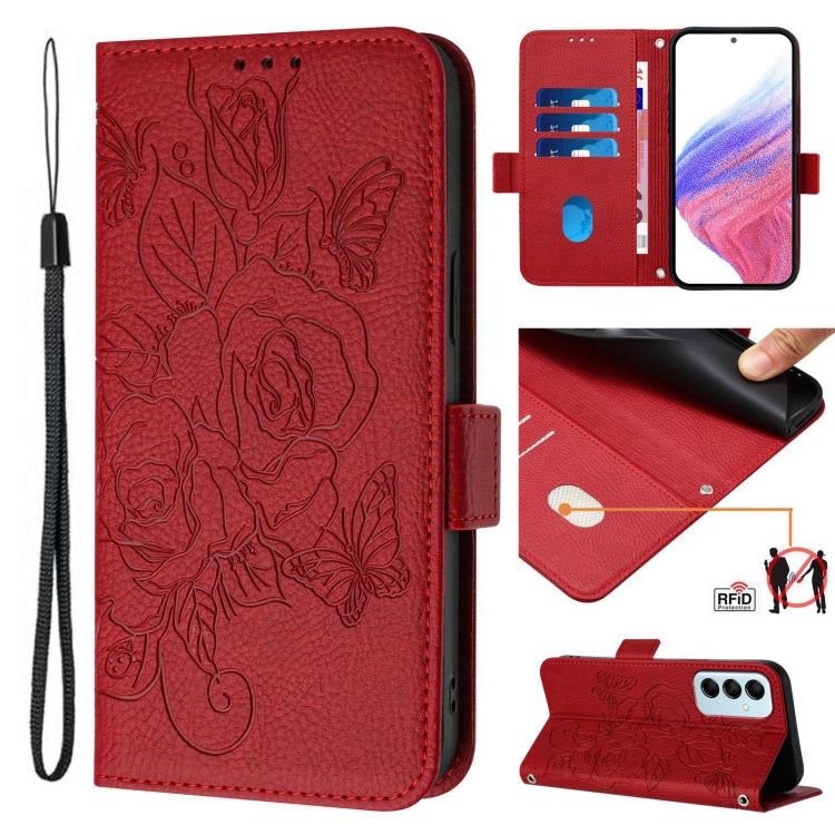 Custodia antifurto RFID in pelle con motivo a rosa in rilievo per telefono, For Samsung Galaxy M34 5G / F34 5G, For Samsung Galaxy M54 5G Global / F54 5G, For Samsung Galaxy M14 5G Global, For Samsung Galaxy Xcover6 Pro
