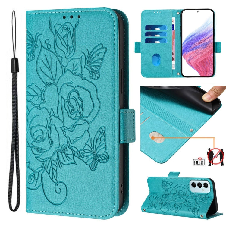 Custodia antifurto RFID in pelle con motivo a rosa in rilievo per telefono, For Samsung Galaxy M34 5G / F34 5G, For Samsung Galaxy M54 5G Global / F54 5G, For Samsung Galaxy M14 5G Global, For Samsung Galaxy Xcover6 Pro