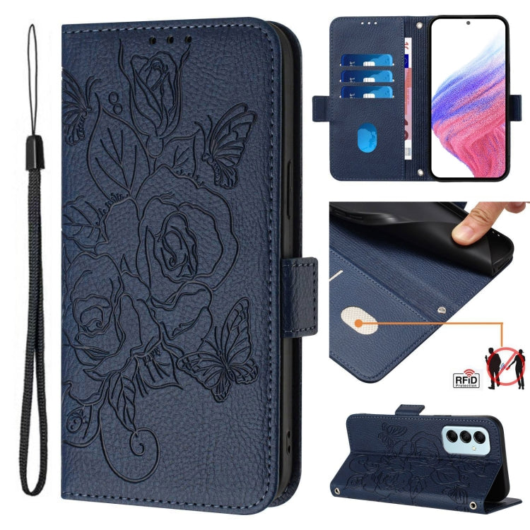 Custodia antifurto RFID in pelle con motivo a rosa in rilievo per telefono, For Samsung Galaxy M34 5G / F34 5G, For Samsung Galaxy M54 5G Global / F54 5G, For Samsung Galaxy M14 5G Global, For Samsung Galaxy Xcover6 Pro