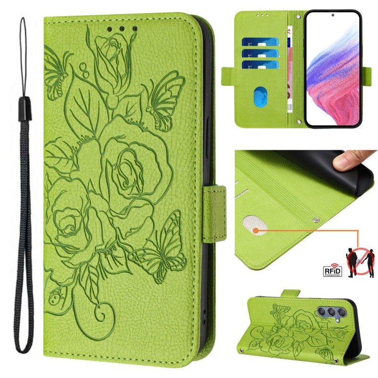 Custodia antifurto RFID in pelle con motivo a rosa in rilievo per telefono, For Samsung Galaxy M34 5G / F34 5G, For Samsung Galaxy M54 5G Global / F54 5G, For Samsung Galaxy M14 5G Global, For Samsung Galaxy Xcover6 Pro