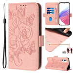 Custodia antifurto RFID in pelle con motivo a rosa in rilievo per telefono, For Samsung Galaxy M53 5G, For Samsung Galaxy M33 5G Global, For Samsung Galaxy M52 5G, For Samsung Galaxy M32 4G Global / M22