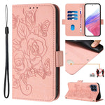 Custodia antifurto RFID in pelle con motivo a rosa in rilievo per telefono, For Samsung Galaxy M53 5G, For Samsung Galaxy M33 5G Global, For Samsung Galaxy M52 5G, For Samsung Galaxy M32 4G Global / M22