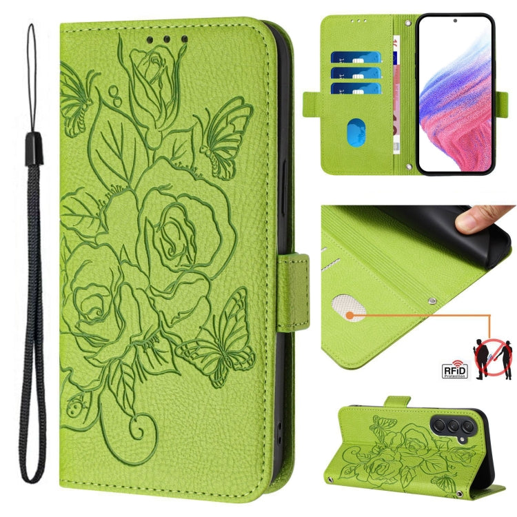 Custodia antifurto RFID in pelle con motivo a rosa in rilievo per telefono, For Samsung Galaxy M55 / C55 5G, For Samsung Galaxy XCover7 Pro, For Samsung Galaxy M15 5G / F15 5G Global, For Samsung Galaxy Xcover7