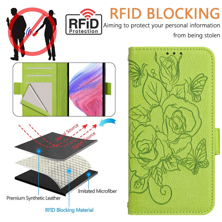 Custodia antifurto RFID in pelle con motivo a rosa in rilievo per telefono, For Samsung Galaxy M55 / C55 5G, For Samsung Galaxy XCover7 Pro, For Samsung Galaxy M15 5G / F15 5G Global, For Samsung Galaxy Xcover7
