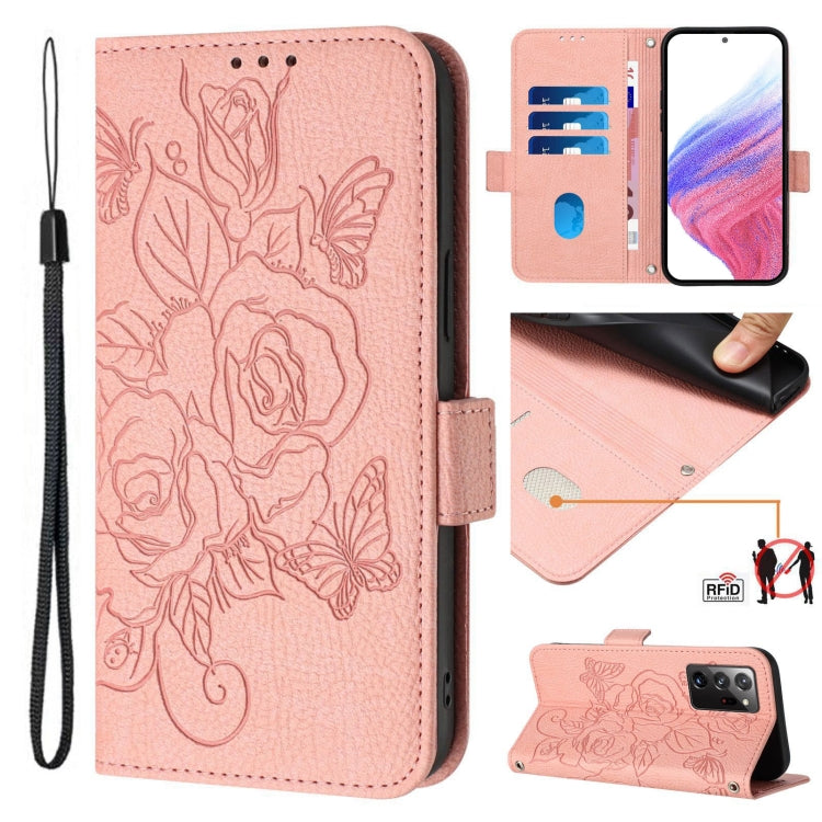 Custodia antifurto RFID in pelle con motivo a rosa in rilievo per telefono, For Samsung Galaxy Xcover5, For Samsung Galaxy M62 / F62 4G, For Samsung Galaxy Note20 Ultra, For Samsung Galaxy Note20