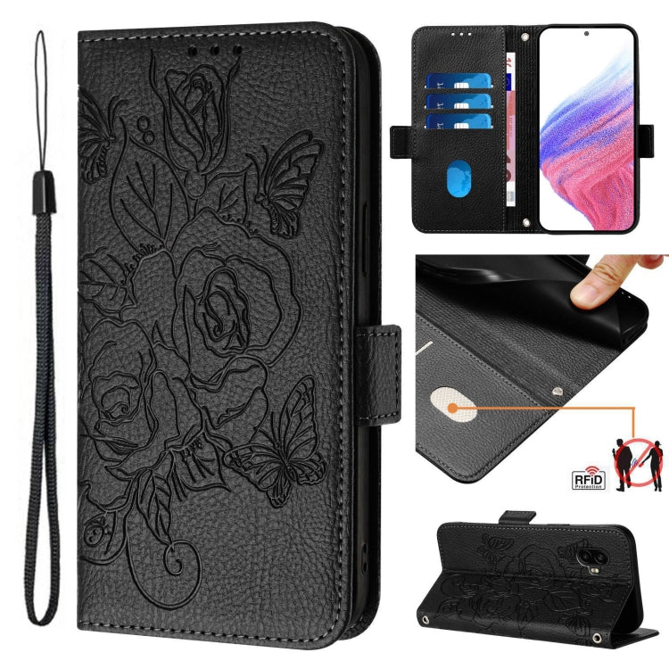 Custodia antifurto RFID in pelle con motivo a rosa in rilievo per telefono, For Samsung Galaxy M34 5G / F34 5G, For Samsung Galaxy M54 5G Global / F54 5G, For Samsung Galaxy M14 5G Global, For Samsung Galaxy Xcover6 Pro