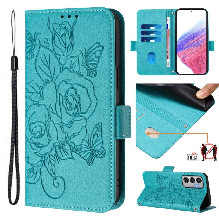 Custodia antifurto RFID in pelle con motivo a rosa in rilievo per telefono, For Samsung Galaxy M56 5G, For Samsung Galaxy F16 5G / M16 5G Global, For Samsung Galaxy F06 5G / M06 5G, For Samsung Galaxy M35