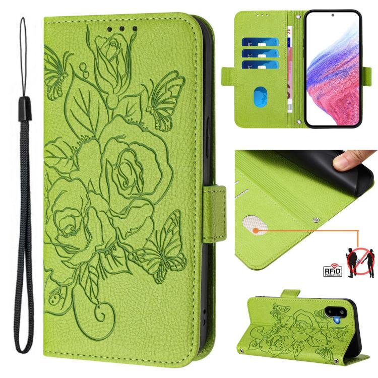Custodia antifurto RFID in pelle con motivo a rosa in rilievo per telefono, For Samsung Galaxy M56 5G, For Samsung Galaxy F16 5G / M16 5G Global, For Samsung Galaxy F06 5G / M06 5G, For Samsung Galaxy M35